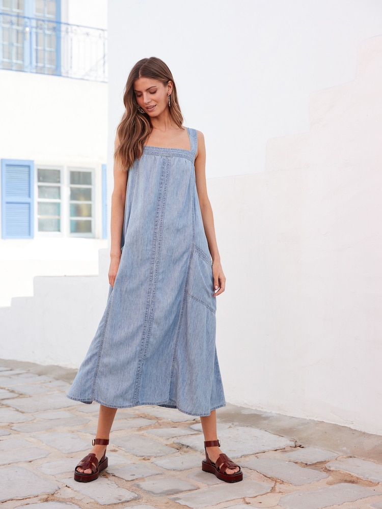 Light Blue TENCEL™ Linen Blend Summer Maxi Dress - Image 2 of 6