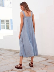 Light Blue TENCEL™ Linen Blend Summer Maxi Dress - Image 3 of 6