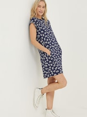 FatFace Blue Iris Daisy Jersey Dress - Image 1 of 4