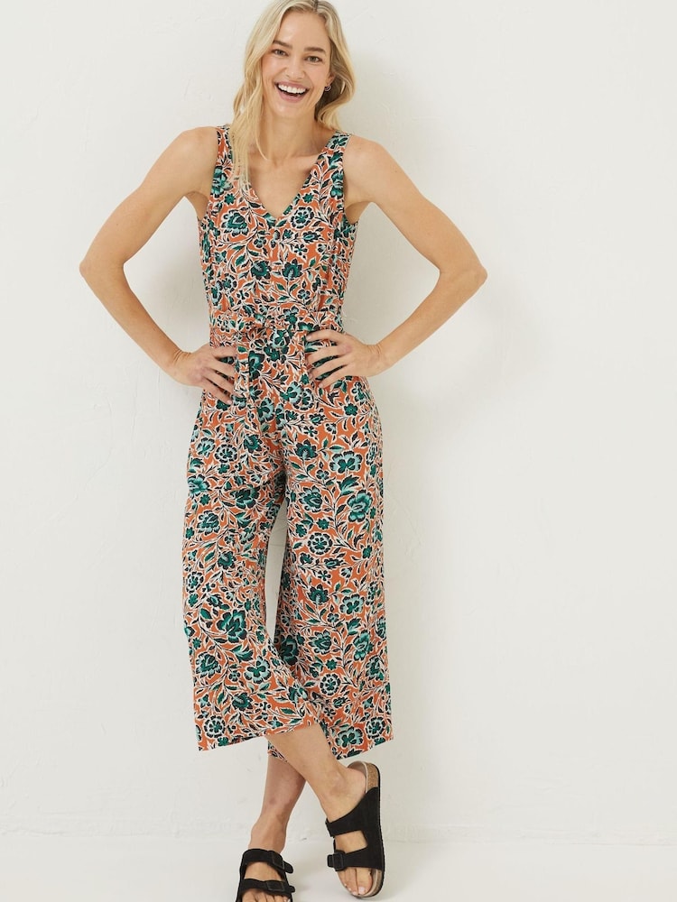 FatFace Orange Aderyn Sketched Jumpsuit - Image 1 of 4