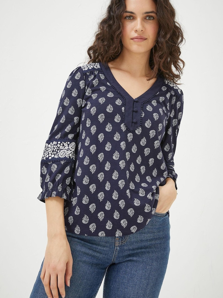 FatFace Blue Kai Batik Floral Top - Image 1 of 4