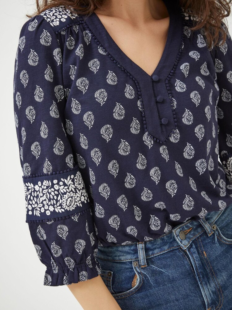 FatFace Blue Kai Batik Floral Top - Image 4 of 4