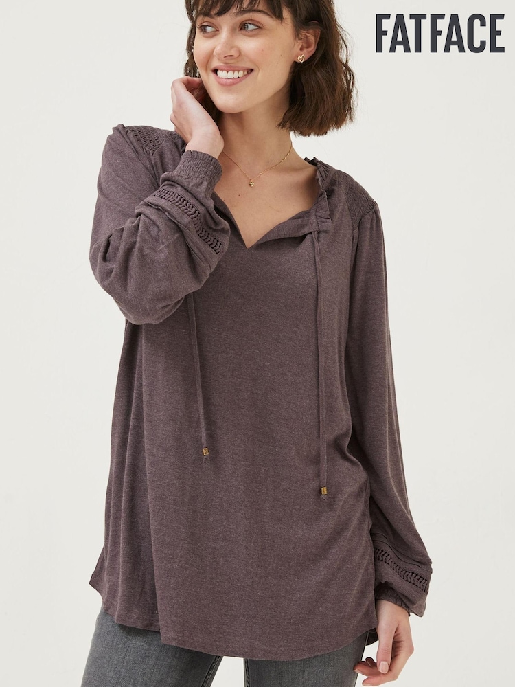 FatFace Purple Nina Notch Neck Tunic Top - Image 1 of 5 FatFace Purple Nina Notch Neck Tunic Top - Image 1 of 5