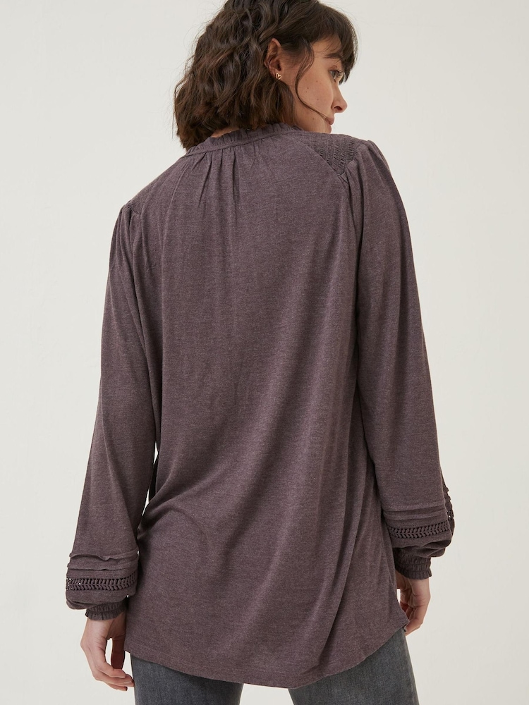FatFace Purple Nina Notch Neck Tunic Top - Image 2 of 5 FatFace Purple Nina Notch Neck Tunic Top - Image 2 of 5