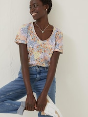 FatFace Natural Maggie Meadow Patchwork T-Shirt - Image 1 of 5