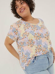 FatFace Natural Maggie Meadow Patchwork T-Shirt - Image 3 of 5