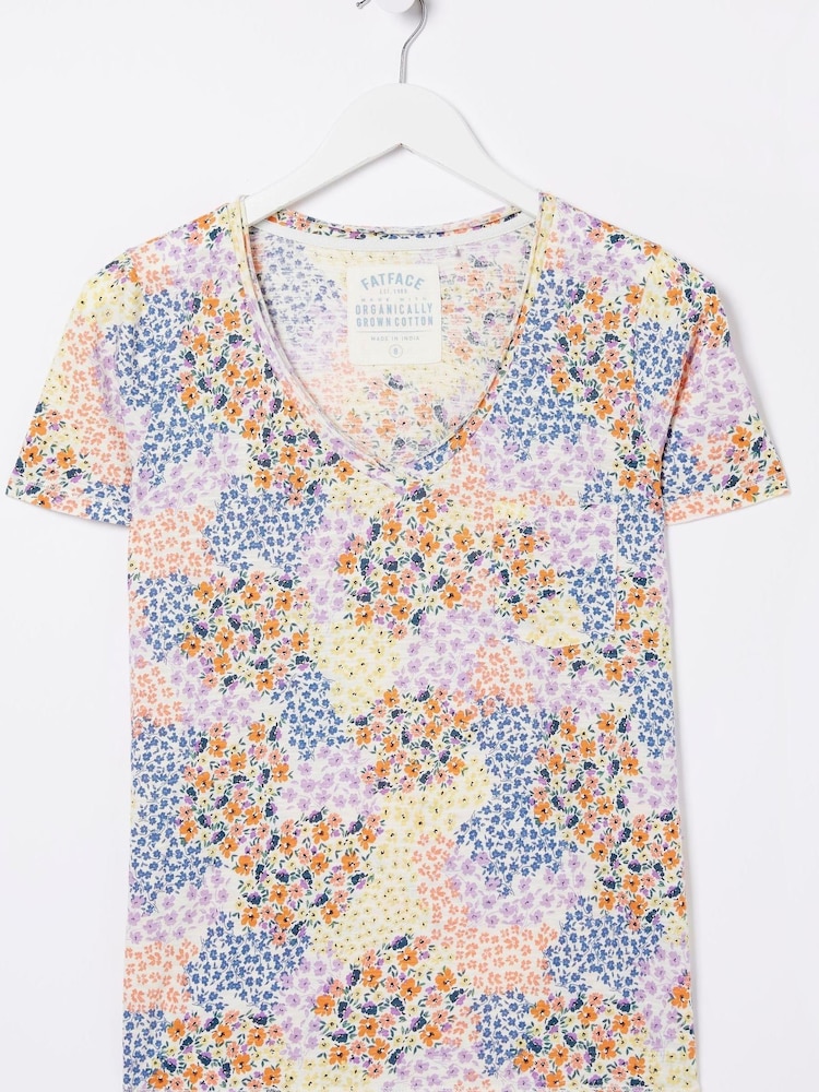 FatFace Natural Maggie Meadow Patchwork T-Shirt - Image 5 of 5