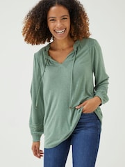 FatFace Green Nina Notch Neck Tunic Top - Image 1 of 5