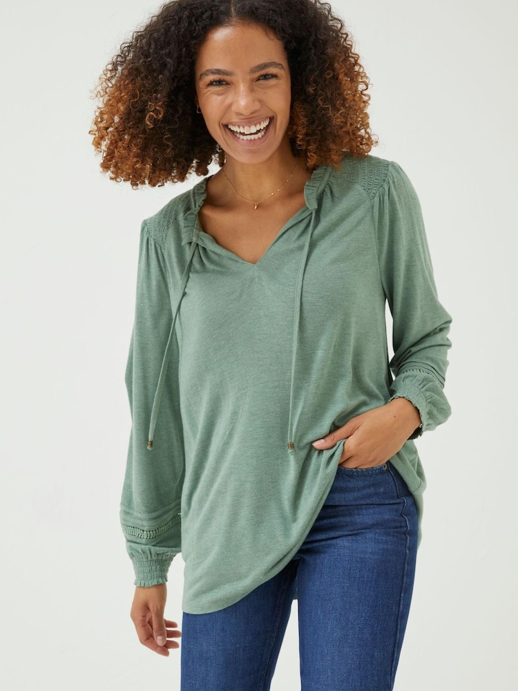 FatFace Green Nina Notch Neck Tunic Top - Image 1 of 5