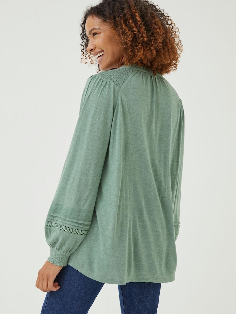 FatFace Green Nina Notch Neck Tunic Top - Image 2 of 5 FatFace Green Nina Notch Neck Tunic Top - Image 2 of 5