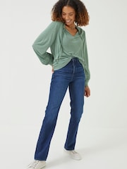 FatFace Green Nina Notch Neck Tunic Top - Image 3 of 5