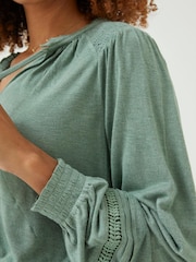 FatFace Green Nina Notch Neck Tunic Top - Image 4 of 5