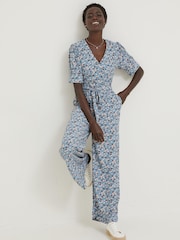 FatFace Blue Lena Tonal Floral Jumpsuit - Image 1 of 5