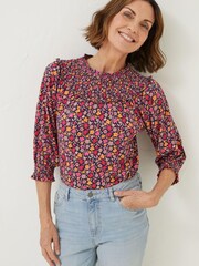 Fatface Sienna Gesmoktes Top mit Retro-Blümchenmuster - Bild 1 von 4