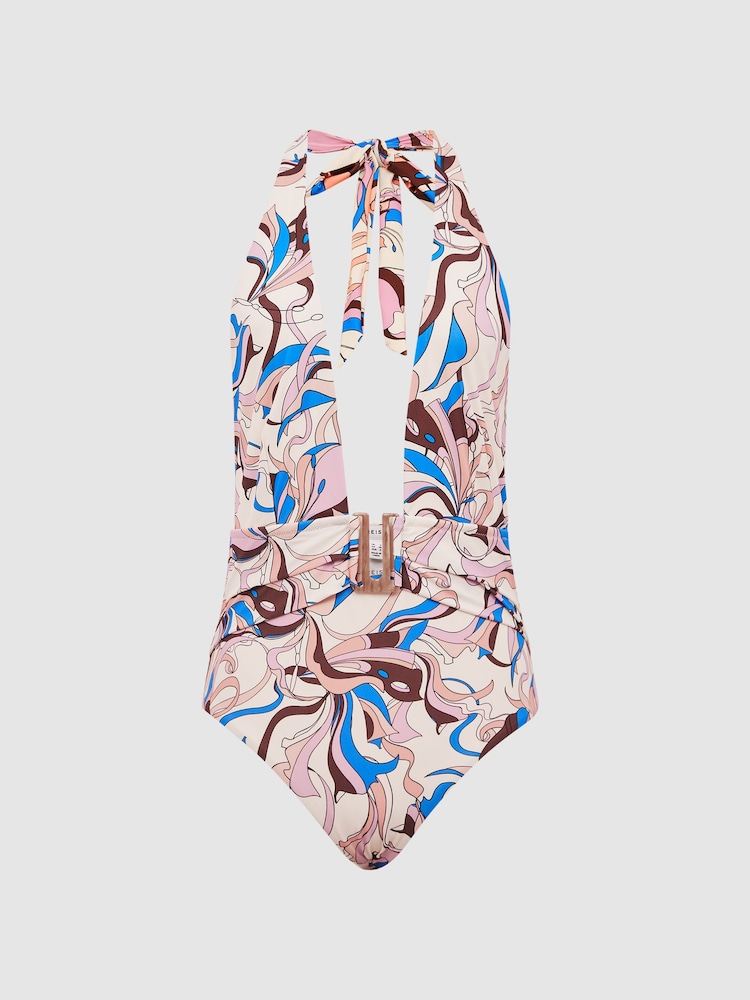 Reiss Multi Isabel Plunge Neck Abstract Print Swimsuit - Image 2 of 6