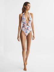 Reiss Multi Isabel Plunge Neck Abstract Print Swimsuit - Image 3 of 6