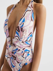 Reiss Multi Isabel Plunge Neck Abstract Print Swimsuit - Image 6 of 6