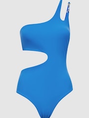 Reiss Blue Adeline One Shoulder Cut-Out Swimsuit - Image 2 of 7