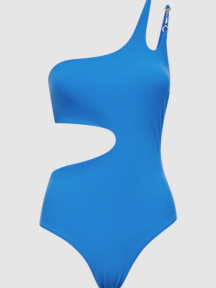 Reiss Blue Adeline One Shoulder Cut-Out Swimsuit - Image 2 of 7
