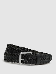 Reiss Black Carlton Woven Leather Belt - Image 1 of 4