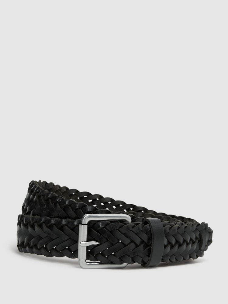Reiss Black Carlton Woven Leather Belt - Image 1 of 4