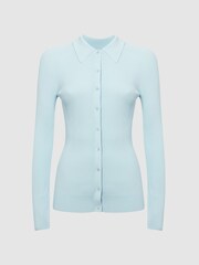 Reiss Light Blue Sandy Ribbed Button Through Shirt - Image 2 of 7