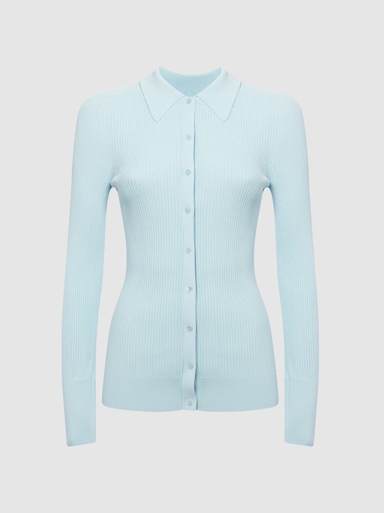 Reiss Light Blue Sandy Ribbed Button Through Shirt - Image 2 of 7