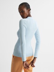 Reiss Light Blue Sandy Ribbed Button Through Shirt - Image 5 of 7