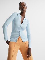 Reiss Light Blue Sandy Ribbed Button Through Shirt - Image 7 of 7