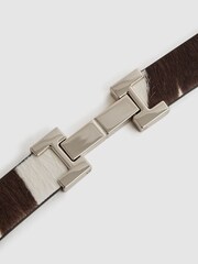 Reiss Chocolate/Ecru Hayley Leather Square Hinge Belt - Image 4 of 4