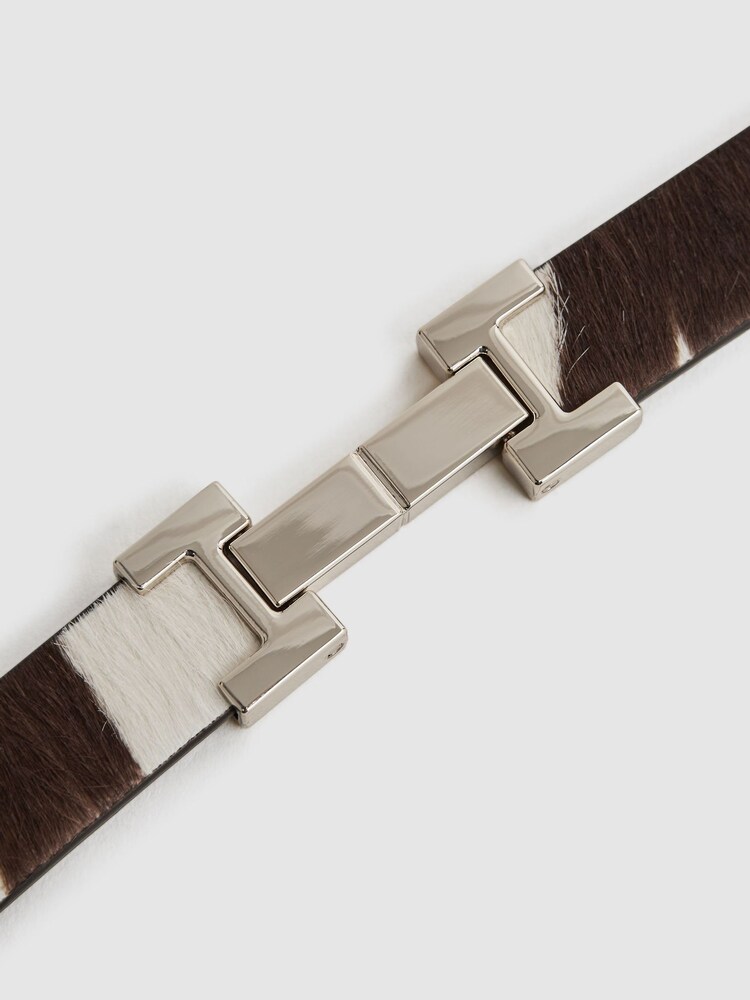 Reiss Chocolate/Ecru Hayley Leather Square Hinge Belt - Image 4 of 4