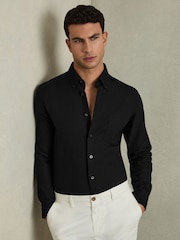 Reiss Black Greenwich Soft Wash Button Down Oxford Shirt - Image 1 of 7