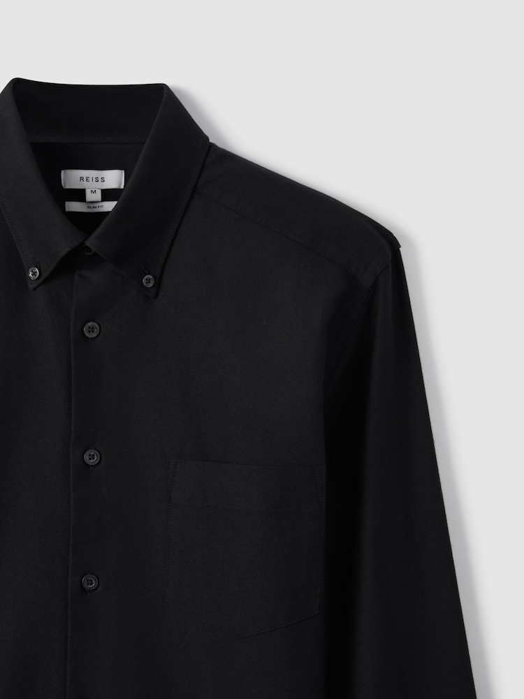 Reiss Black Greenwich Soft Wash Button Down Oxford Shirt - Image 6 of 7