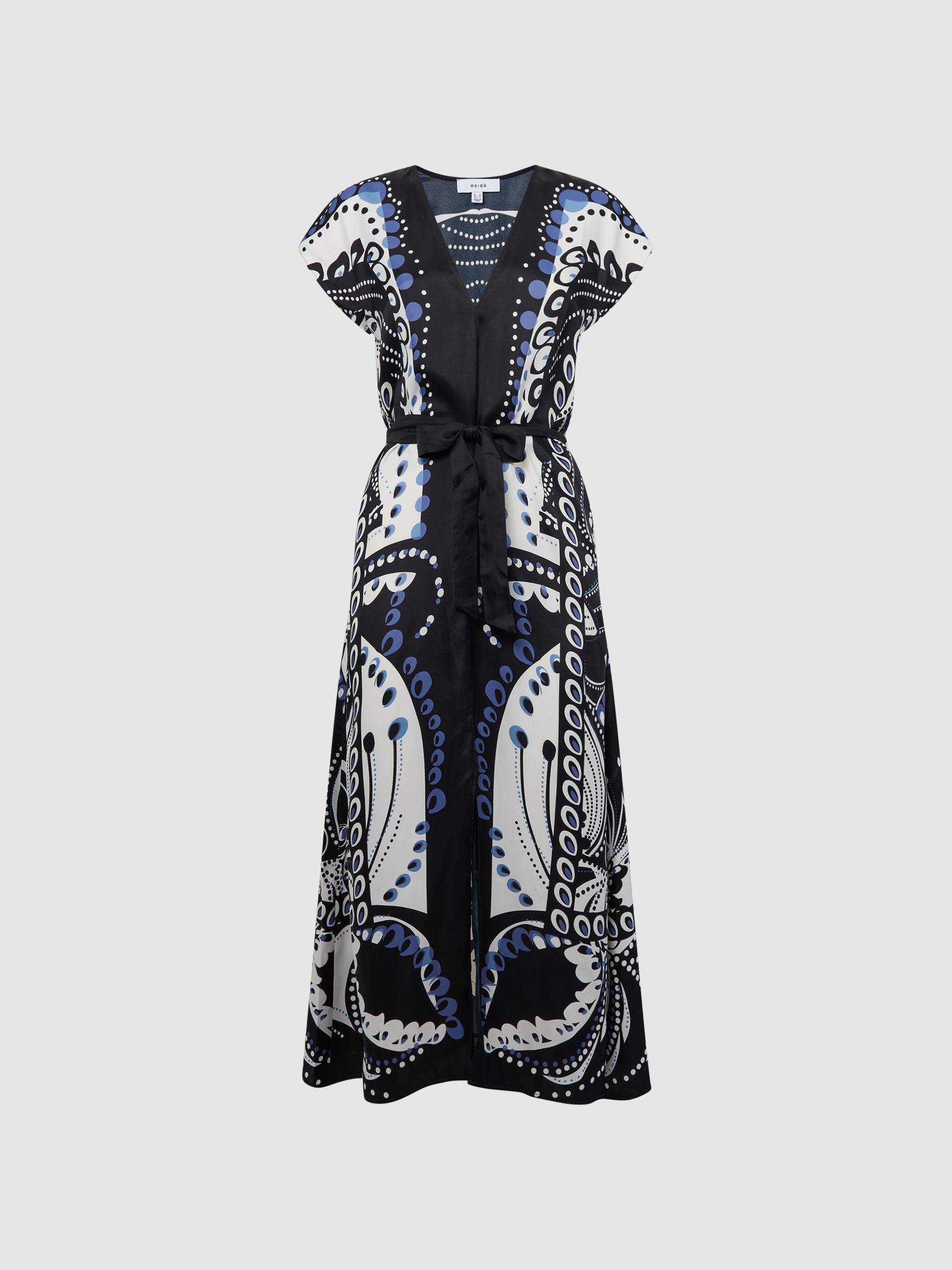 Buy Reiss Navy/White Freja Scarf Printed Midi Dress from