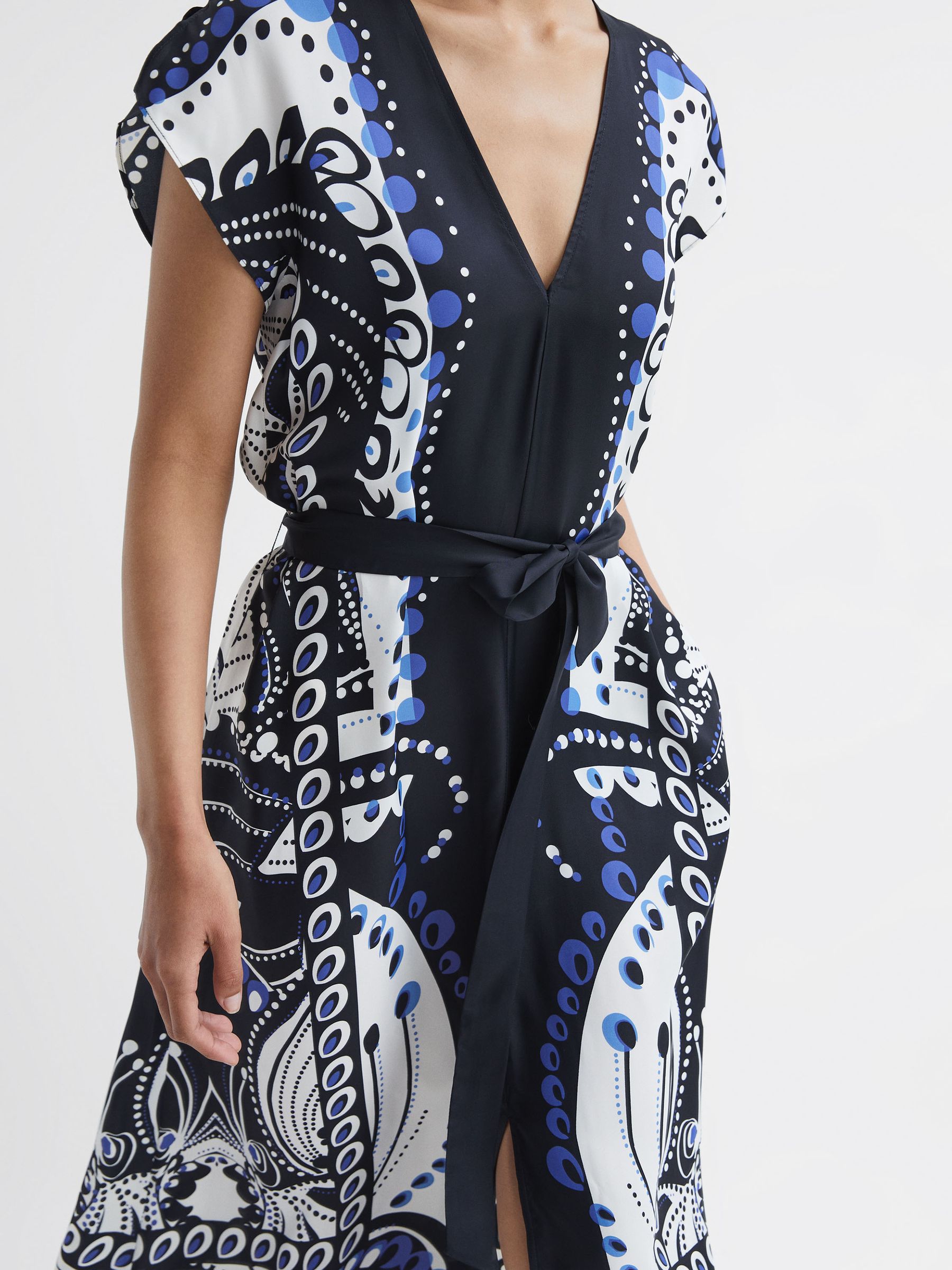 Buy Reiss Navy/White Freja Scarf Printed Midi Dress from