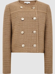 Reiss Camel Esmie Cropped Double Breasted Jacket - Image 2 of 6