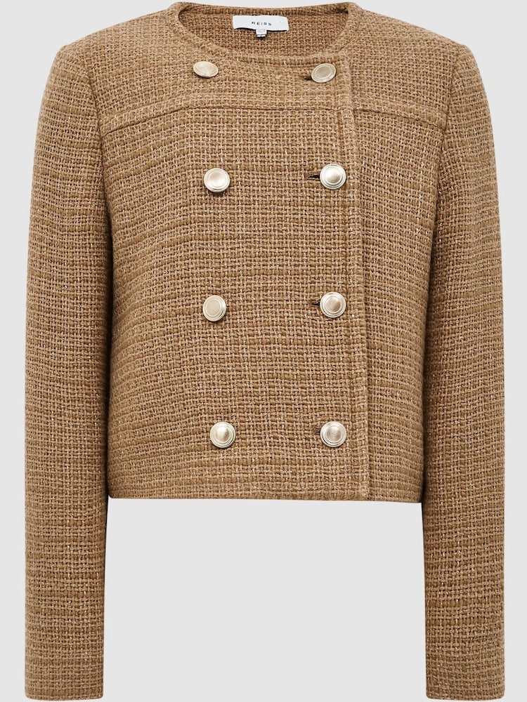 Reiss Camel Esmie Cropped Double Breasted Jacket - Image 2 of 6 Reiss Camel Esmie Cropped Double Breasted Jacket - Image 2 of 6