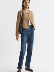 Reiss Camel Esmie Cropped Double Breasted Jacket - Image 3 of 6
