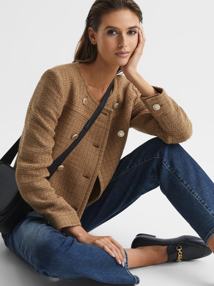 Reiss Camel Esmie Cropped Double Breasted Jacket - Image 6 of 6 Reiss Camel Esmie Cropped Double Breasted Jacket - Image 6 of 6