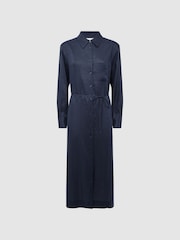 Reiss Navy Keava Collared Front Slip Midi Dress - Image 2 of 6