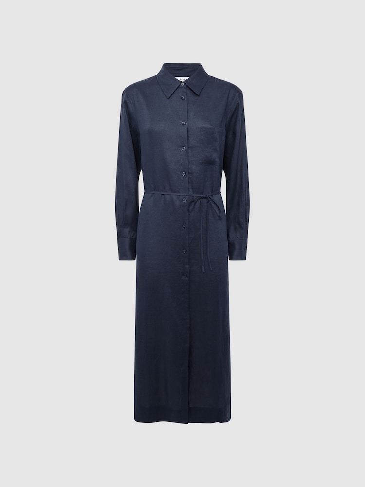 Reiss Navy Keava Collared Front Slip Midi Dress - Image 2 of 6
