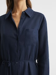 Reiss Navy Keava Collared Front Slip Midi Dress - Image 4 of 6
