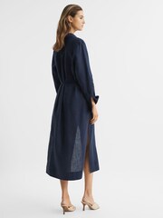 Reiss Navy Keava Collared Front Slip Midi Dress - Image 5 of 6