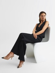 Reiss Nude Delilah Mid Heel Leather Sling Back Court Shoes - Image 2 of 6