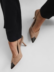 Reiss Nude Delilah Mid Heel Leather Sling Back Court Shoes - Image 3 of 6
