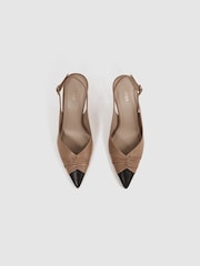 Reiss Nude Delilah Mid Heel Leather Sling Back Court Shoes - Image 5 of 6
