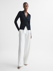 Reiss Navy Sandy Ribbed Button Through Shirt - Image 3 of 5
