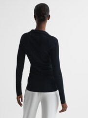 Reiss Navy Sandy Ribbed Button Through Shirt - Image 5 of 5