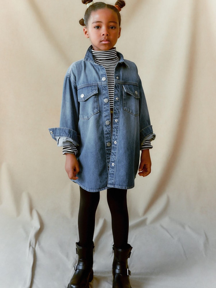 Blau Denim - Oversized-Hemdjacke (3–16 Jahre) - Bild 1 von 6