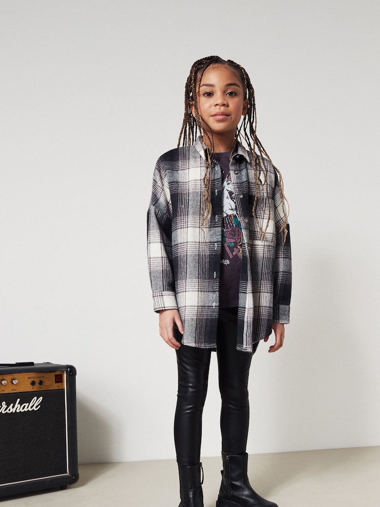 Black/White Check Oversized Shirt (3-16yrs) - Image 1 of 6 Black/White Check Oversized Shirt (3-16yrs) - Image 1 of 6